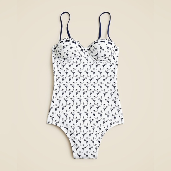 J. Crew Other - 🆕 JCREW Eyelet Balconette Underwire One-Piece with Ribbon Trim